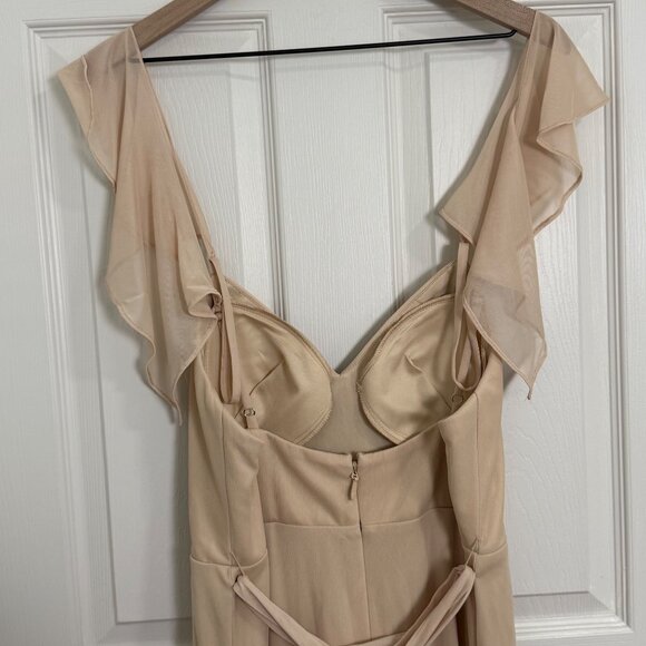 Azazie Dress Womens 6 Beige Bridesmaid Wedding C Cup Maxi Formal Elegant Neutral - Picture 5 of 16